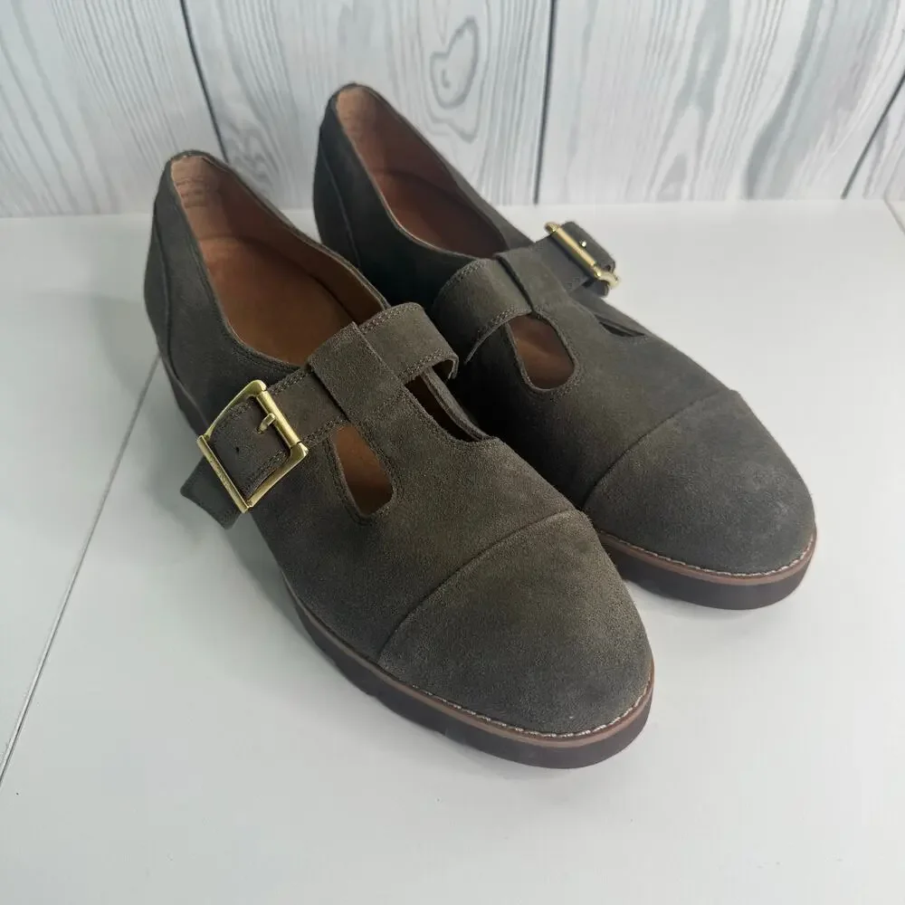 Vionic Carmen Mary Jane Shoes Women 9 Green Suede Comfort Lug Sole Casual